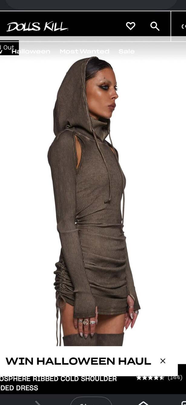 Darker Wavs Hooded Mini Dress With Pintuck Detailing - Brown –